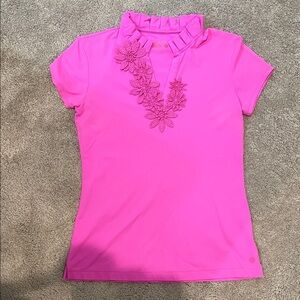 Lilly Pulitzer Hot Pink Short-Sleeve Floral Appliqué Polo